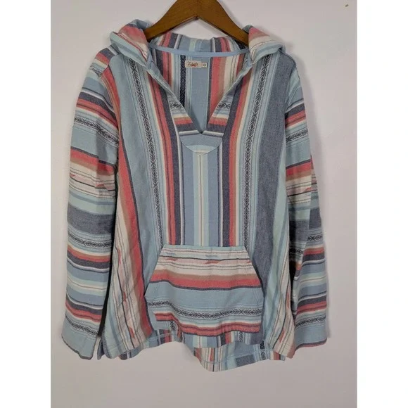 Faherty Baja Poncho Sweater Flannel Top Women's M Organic Cotton Southwestern - Picture 8 of 8